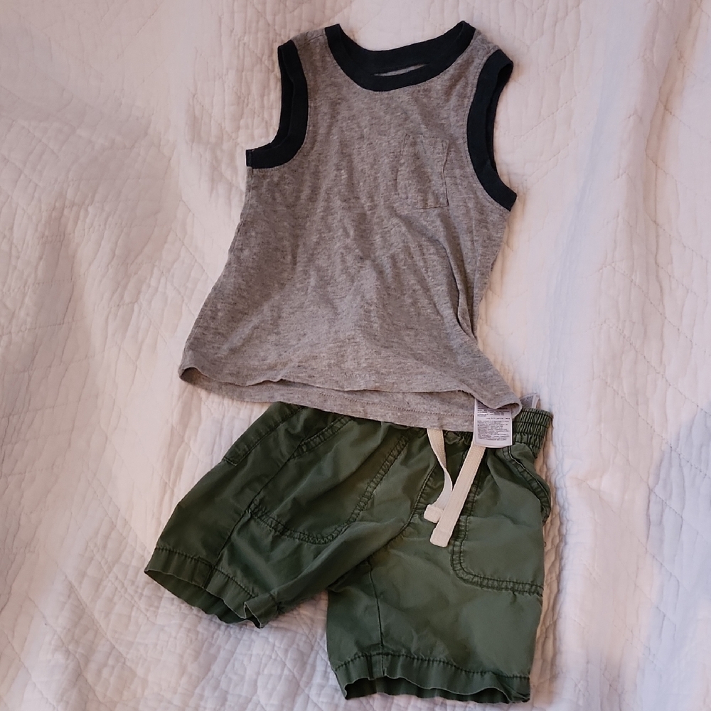 Old Navy Gray Tank Top with Green Shorts
